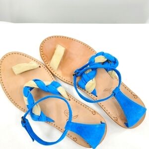 Joie leather blue and tan flat sandals size 7